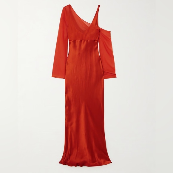 NWT Beare Park Layered Silk Satin And Georgette Maxi Dress Orange Sz AU 14 US 10 - Picture 3 of 13